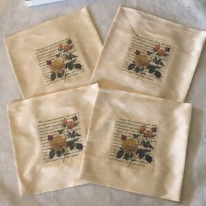🌸 Four, Silk handmade floral 6” square beverage napkins + gift box